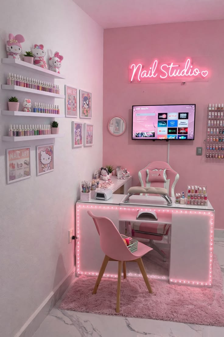 Pembe nail art stüdyosu